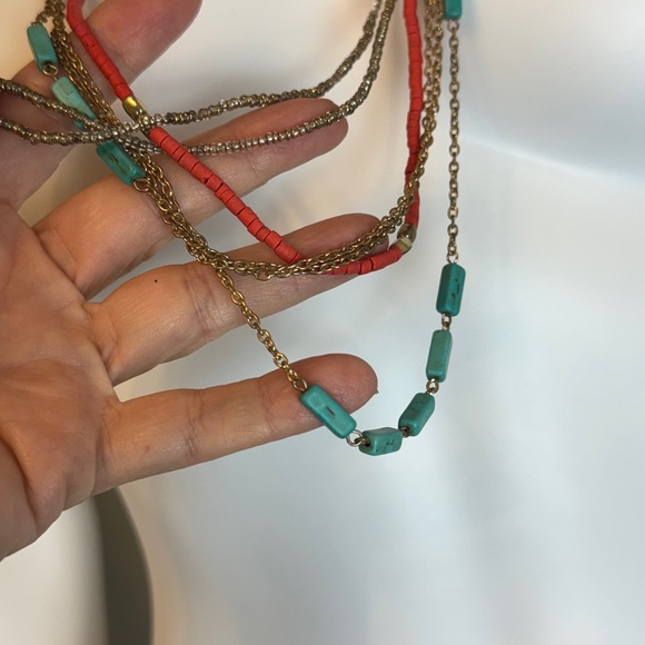 boho Faux Turquoise/coral Beaded Long Necklace - Picture 2 of 5